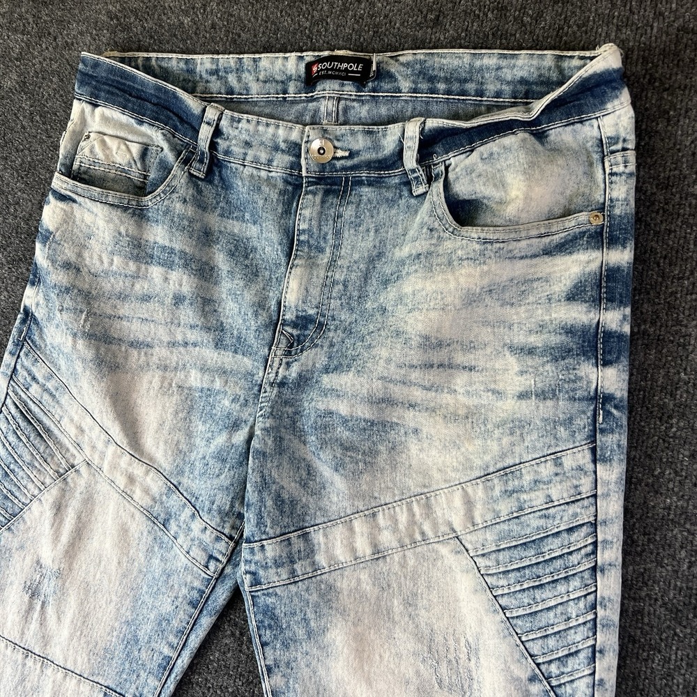 Southpole Acid Wash Men's Moto Skinny Jeans Denim Size 35x30 Y2K Streetwear